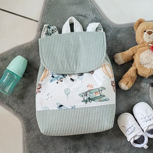Sac maternelle personnalisé renard velours menthe | sac crèche bébé | sac enfant prénom
