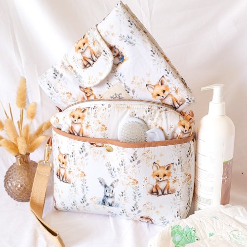 Ensemble change bébé lapin – pochette à langer + tapis imperméable – kit naissance animaux