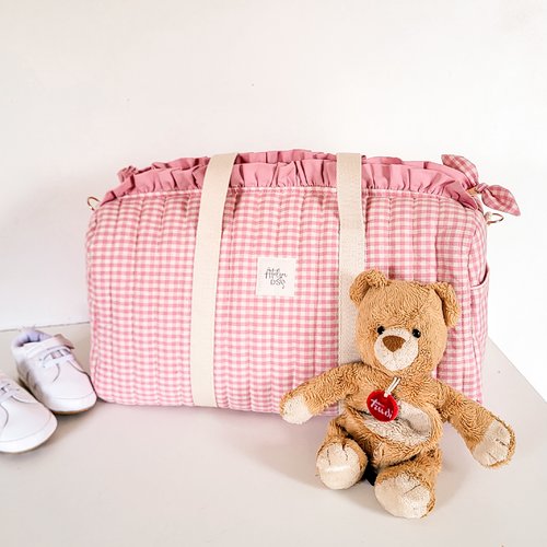 Sac à langer vichy rose | grand sac maternité | sac bébé fait main | sac week-end enfant vichy rose