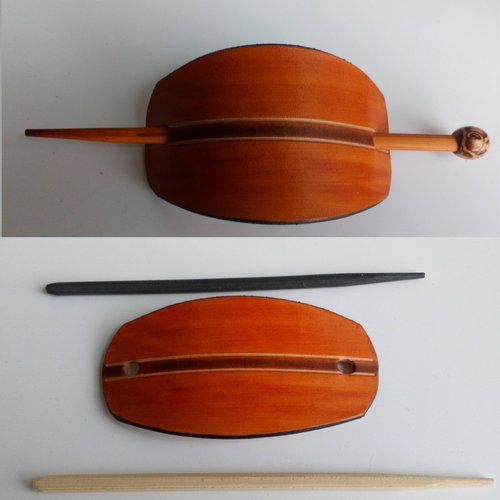 Barrette celtique en cuir, barrette à cheveux artisanal, bâton bois, couleur marron