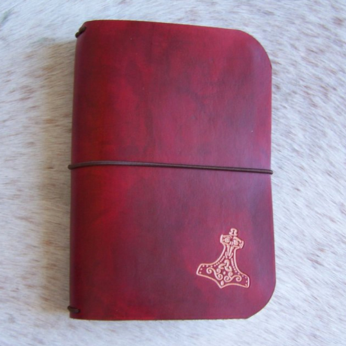 Carnet b6slim, de voyage, de poème, en cuir rouge patiné, style midori fauxdori