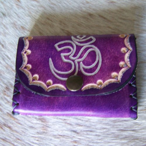 Porte monnaie en cuir violet, esprit zen,création française unique