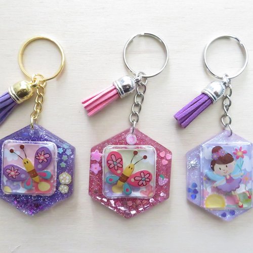Porte-clés ou bijoux de sac papillon paillettes violet rose ou fée paillettes violet - cadeau anniversaire fille, cadeau noël fille