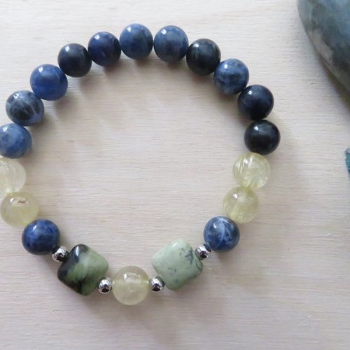 Bracelet émotion - sodalite, quartz rutile et serpentine