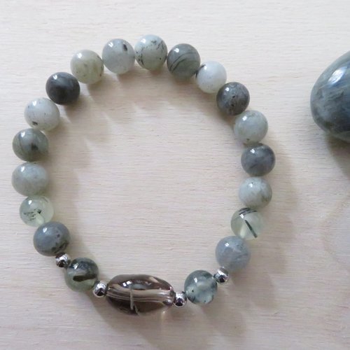 Bracelet émotion - labradorite, prehnite et quartz fumé