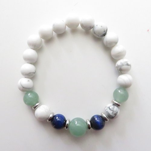 Bracelet pierres apaisantes - howlite, aventurine et œil de tigre