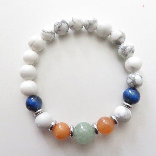 Bracelet pierres apaisantes - howlite, aventurine et œil de tigre bleu