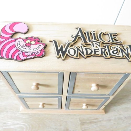 Mini commode en bois alice aux pays des merveilles