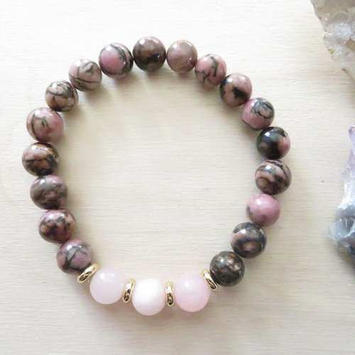 Bracelet sérénité, calme, apaisement - rhodonite, morganite rose