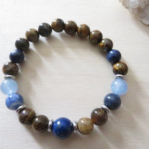 Bracelet stabilité - œil de tigre, aigue-marine, sodalite, lapis lazuli