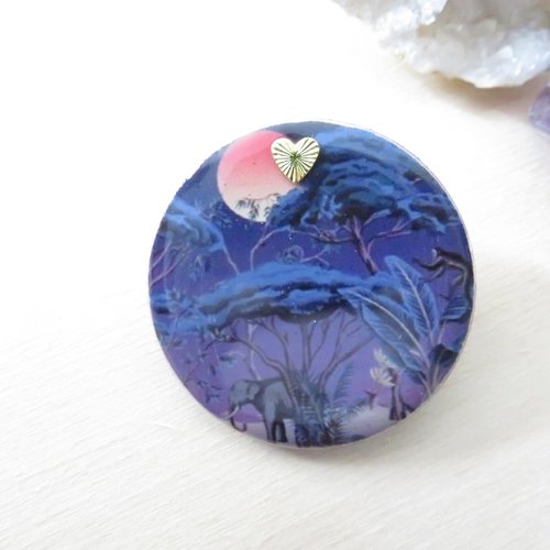 Broche en bois paysage éléphant