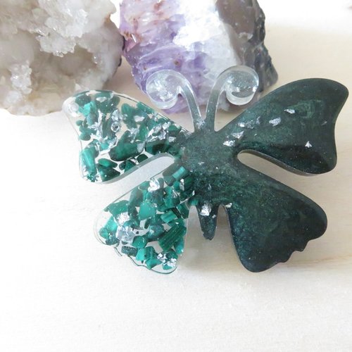 Broche papillon malachite