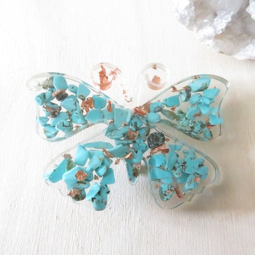 Broche papillon turquoise