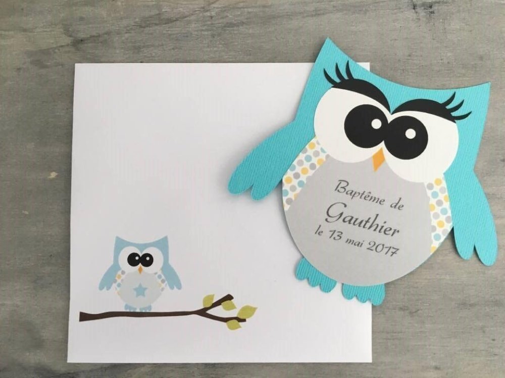 Invitation Bapteme Communion Anniversaire Faire Part Naissance Forme Hibou Theme Hibou Chouette Un Grand Marche