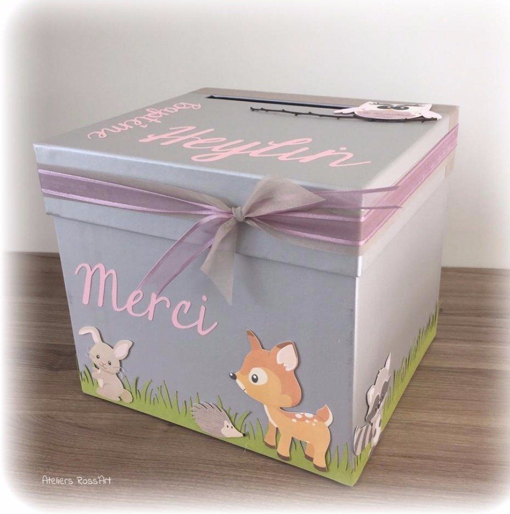 Urne Boite A Enveloppes Carree Decoration Personnalisee Bapteme Communion Anniversaire Animaux De La Foret Un Grand Marche