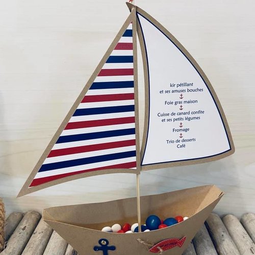 Menu bateau voilier - décoration de table - thème marin - nautique