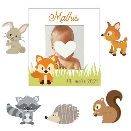 Boites cadre photo à dragées - thème animaux de la forêt - raton, hérisson, lapin, biche, renard, écureuil - baptême -...