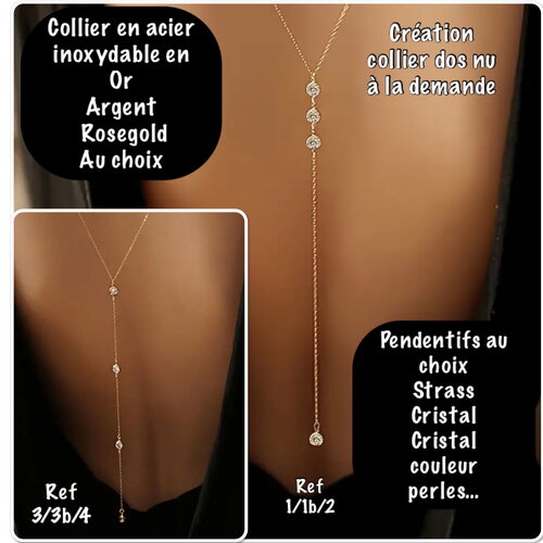 Collier dos nu or strass acier, collier chute dos en acier inoxydable or perles , collier dos perles plus de modèles sur ateliersdisa