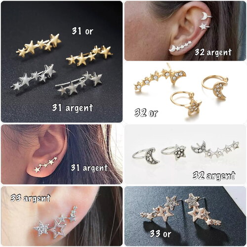 Boucle manchette oreille, ear cuff, anneau oreille, bijoux d’oreilles, manchette, chaînes oreilles couleur or ou argent - ateliersdisa