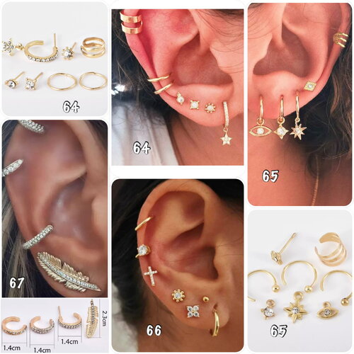Ensemble boucle oreille strass, ear cuff, anneau oreille, bijoux d’oreilles, manchette, chaînes oreilles or argent - ateliersdisa