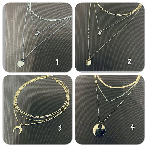 Collier 3 rangs or, collier 3 chaînes superposé médaille, collier multirangs bohème plusieurs modèles sur ateliersdisa