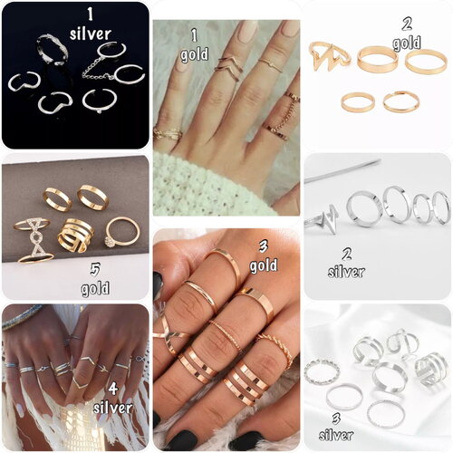 Ensemble bagues fantaisies empilables or ou argent réglable