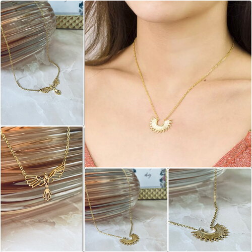 Collier or acier demi soleil, collier fin acier or pendentif demi soleil, collier gold stainless steelplus sur ateliersdisa
