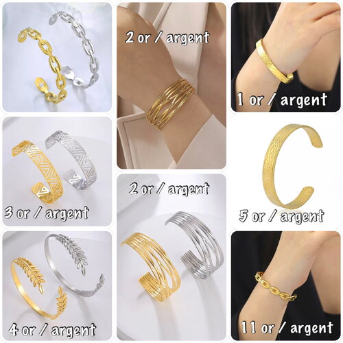 Bracelet manchette or acier, bracelet manchette or ou argent acier, bracelet jonc acier or, tous les bijoux sur ateliersdisa