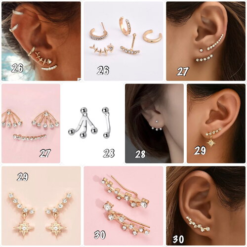 Ensemble boucle d’oreille, ear cuff, anneau oreille, bijoux d’oreilles, manchette, chaînes oreilles couleur or ou argent- ateliersdisa