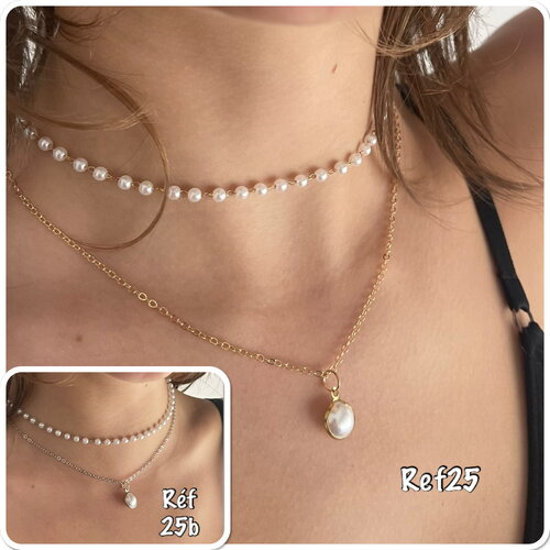 Collier perles 2 rangs , colllier multirangs perles, collier chocker perles - ateliersdisa