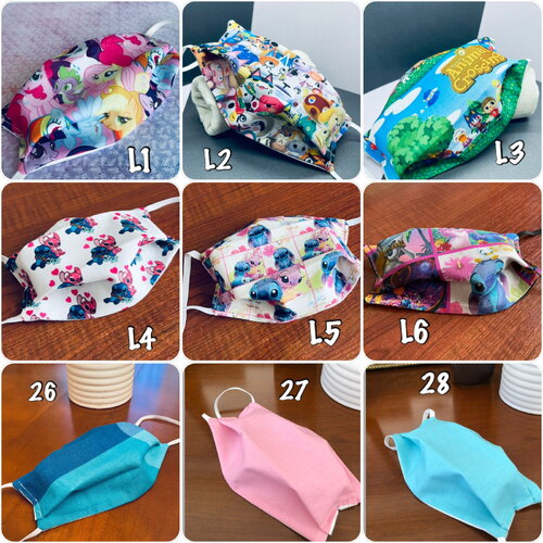 Masque enfant en tissus coton disney lilo &amp; angel, my little pony, masque coton fille licorne