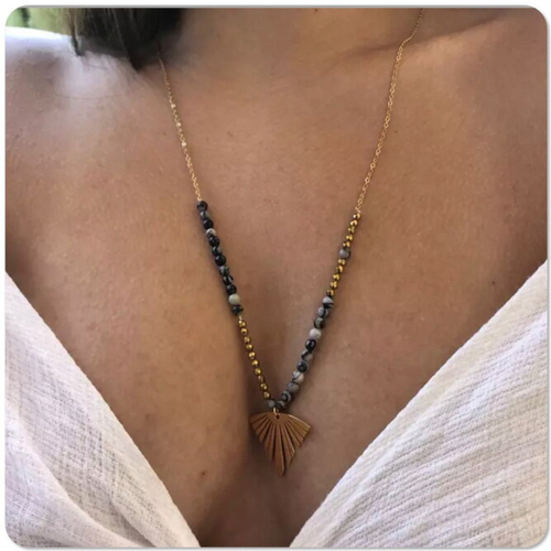 Collier sautoir or acier perles en pierre naturelles - ateliersdisa
