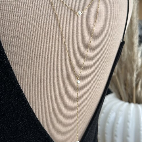 Collier dos nu mariée perles or acier, collier chaine arrière or et perles - ateliersdisa