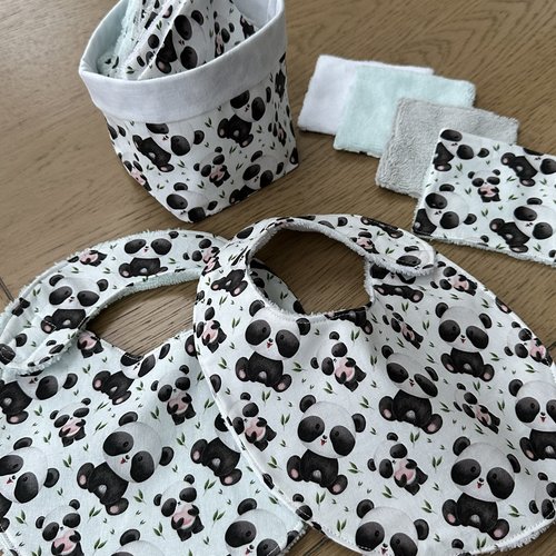 Coffret lingettes et bavoirs lavables et réutilisable lot 15 lingettes en éponge bambou avec panier et 2 bavoirs motif koala