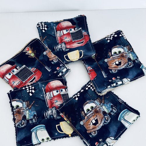 Lingettes bébé lavable lot de 8 motifs cars disney en éponge bambou, coton ou polaire - ateliersdisa