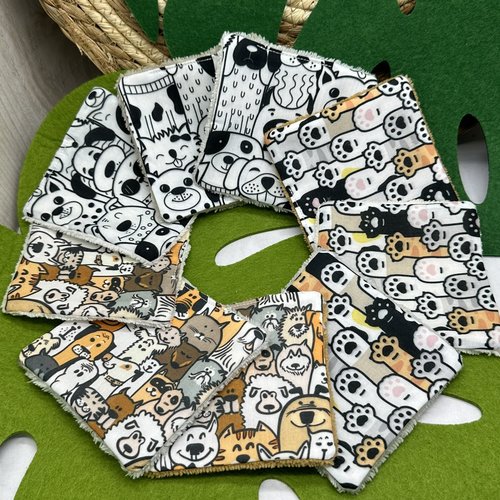 Lingettes bébé lavable lot de 8 motifs chien en éponge bambou, coton ou polaire - ateliersdisa