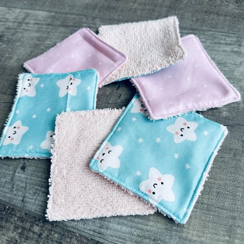 Lingettes bébé lavable lot de 8 motifs étoiles en éponge bambou, coton ou polaire - ateliersdisa