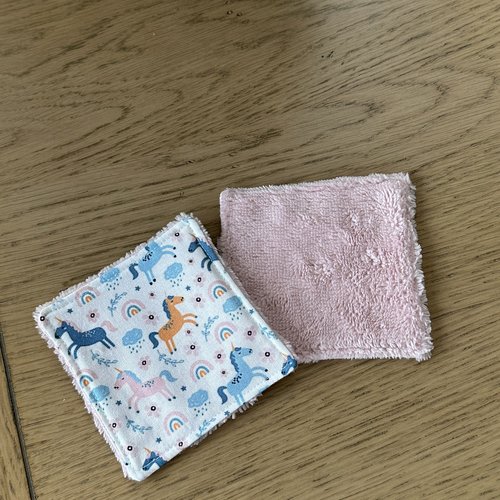 Lingettes bébé lavable lot de 8 motifs licorne en éponge bambou, coton ou polaire - ateliersdisa