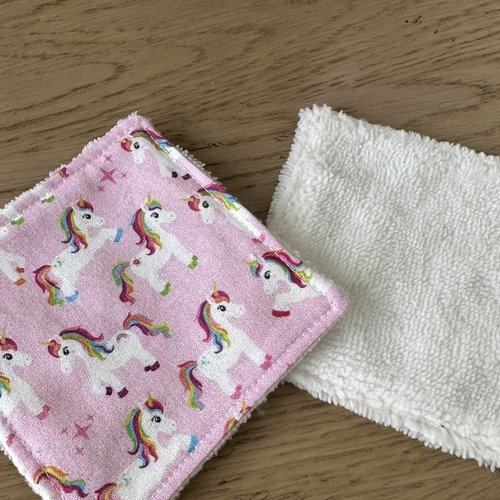 Lingettes bébé lavable lot de 8 motifs licorne en éponge bambou, coton ou polaire - ateliersdisa