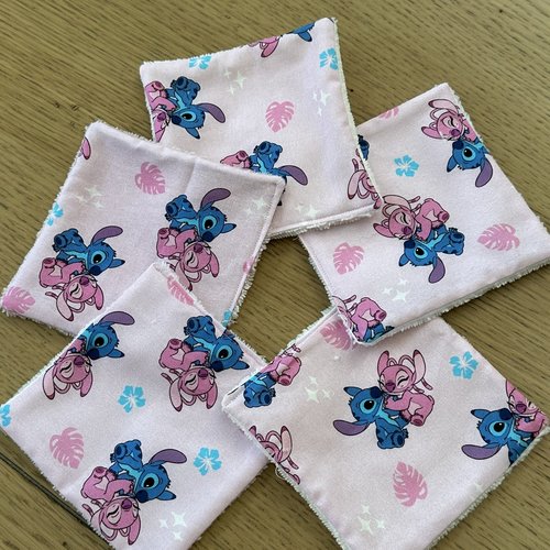 Lingettes bébé lavable lot de 8 motifs lilo et stitch disney en éponge bambou, coton ou polaire - ateliersdisa