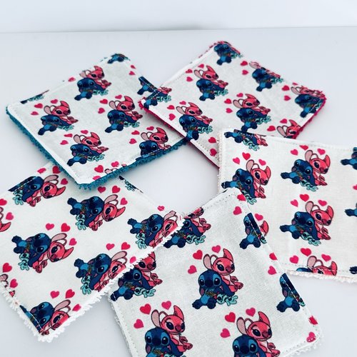Lingettes lavables motif lilo et stitch lot de 8 en éponge bambou - ateliersdisa