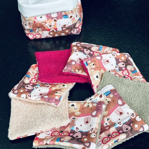 Lingettes bébé lavable lot de 8 motifs ourson en éponge bambou, coton ou polaire - ateliersdisa