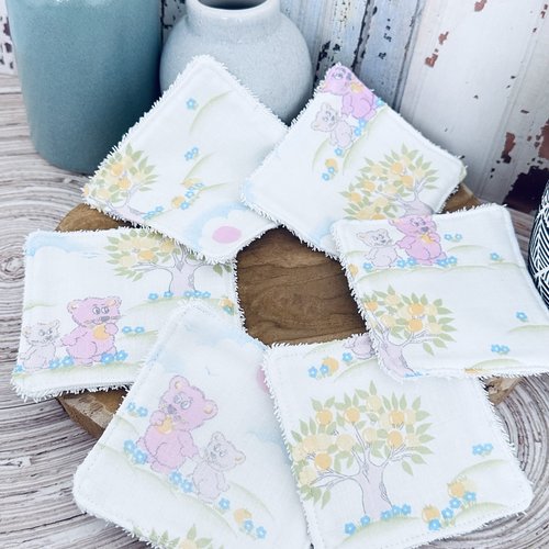Lingettes bébé lavable lot de 8 motifs ourson rose en éponge bambou, coton ou polaire - ateliersdisa