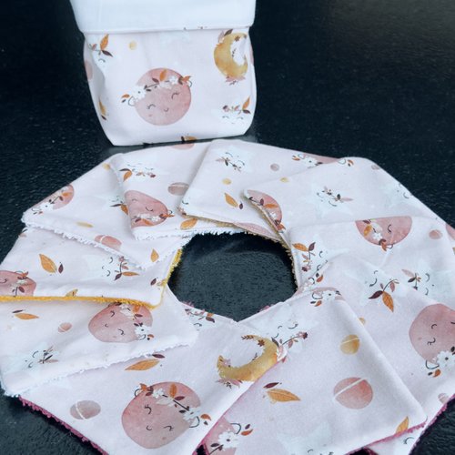 Lingettes bébé lavable lot de 8 motifs étoiles lune en éponge bambou, coton ou polaire - ateliersdisa