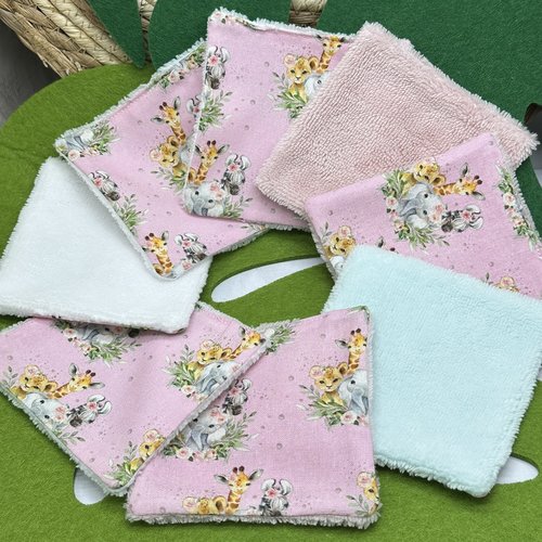 Lingettes lavables bébé motif animaux de la savane en éponge bambou, coton ou polaire - ateliersdisa