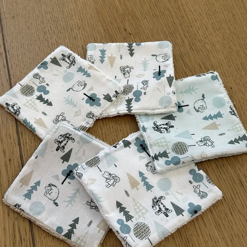 Lingettes bébé lavable lot de 8 motifs winnie l'ourson en éponge bambou, coton ou polaire - ateliersdisa