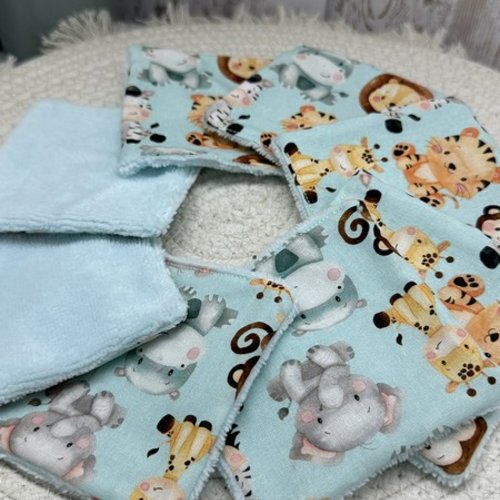 Lingettes lavables bébé motifs savane animaux en éponge bambou à partir lot de 8 - ateliersdisa