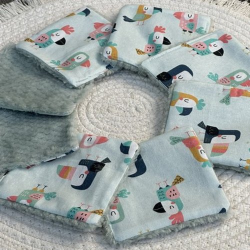 Lingettes lavables motifs oiseaux tropiques, en éponge bambou à partir lot de 8 - ateliersdisa