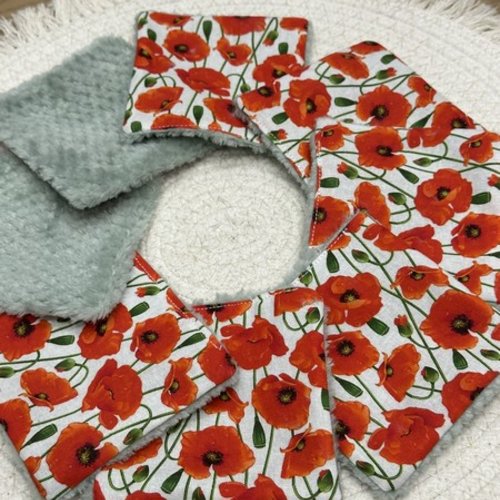 Lingettes lavable motifs coquelicots à partir lot de 8 - ateliersdisa