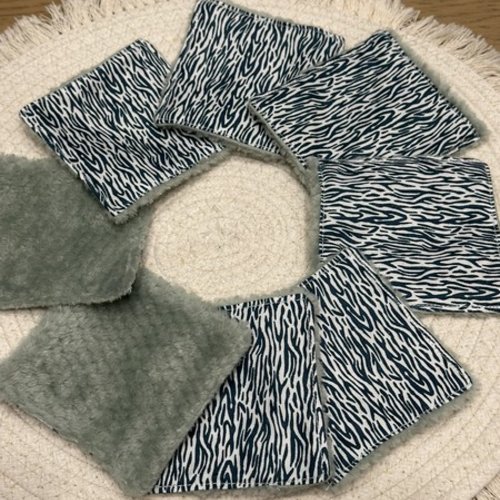 Lingettes lavable motif zèbre vert à partir lot de 8 - ateliersdisa